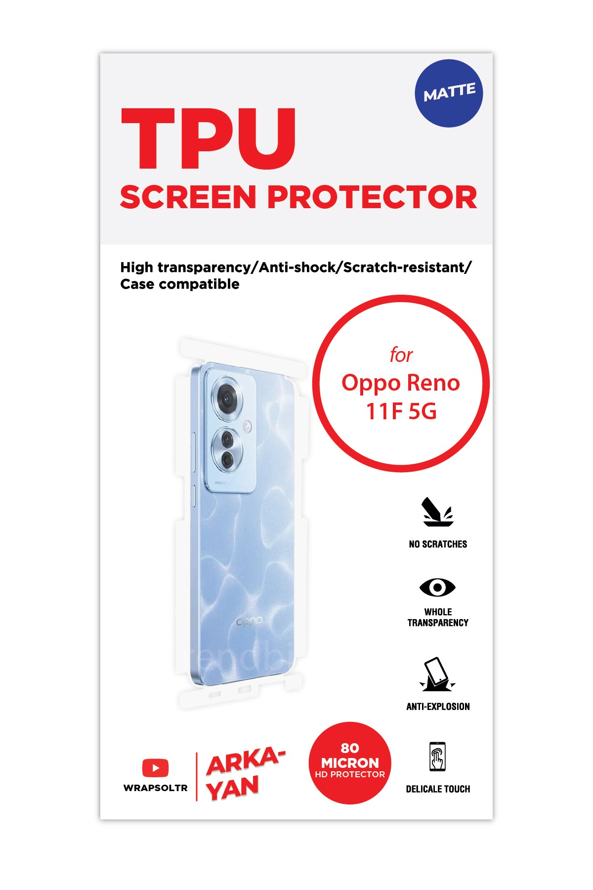 Oppo Reno 11F 5G - Arka/Yan Koruyucu Mat TPU Film (80 micron)