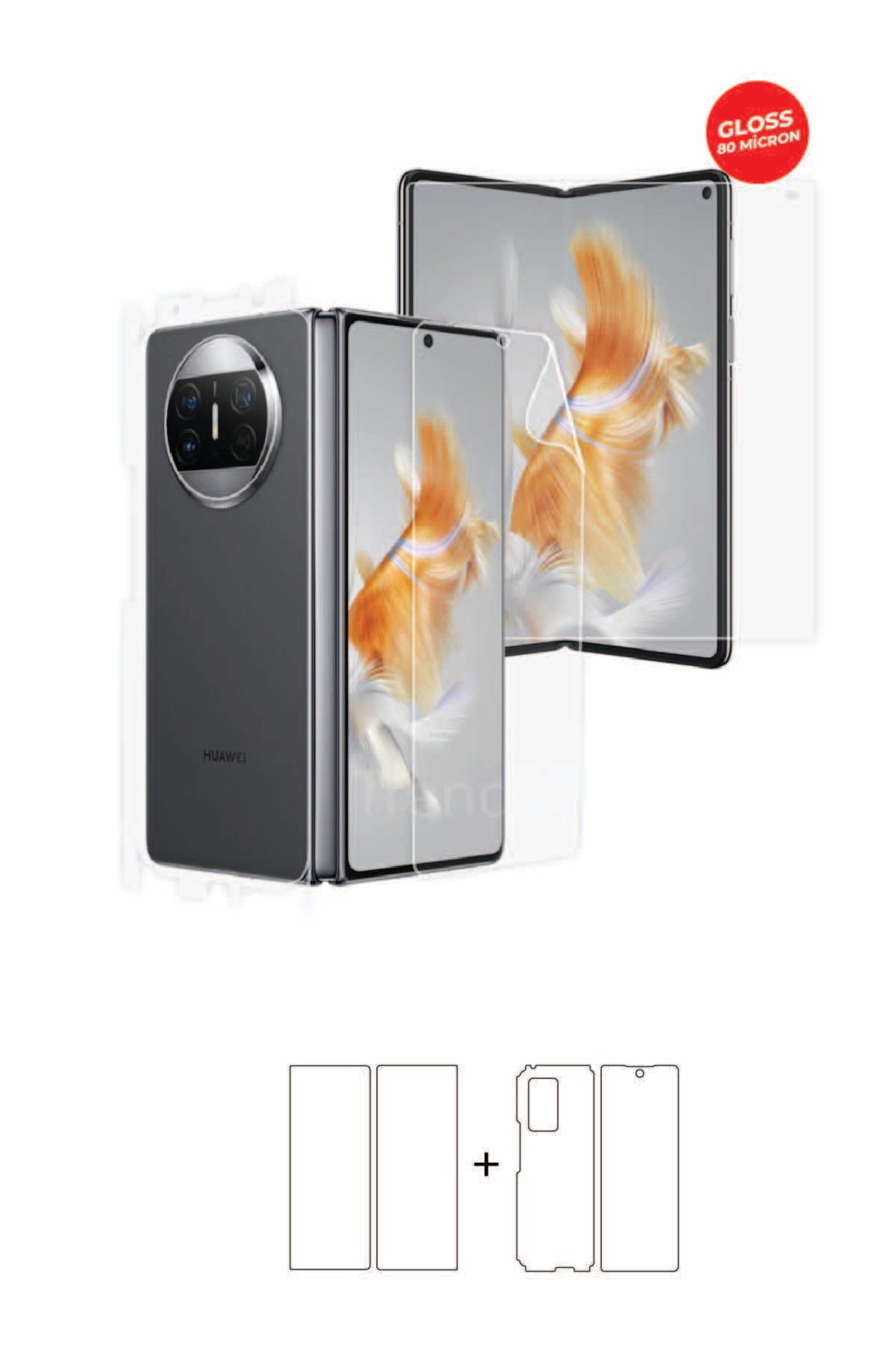 Huawei Mate X3 - Fullbody Koruyucu Parlak Şeffaf TPU Film (80 micron)