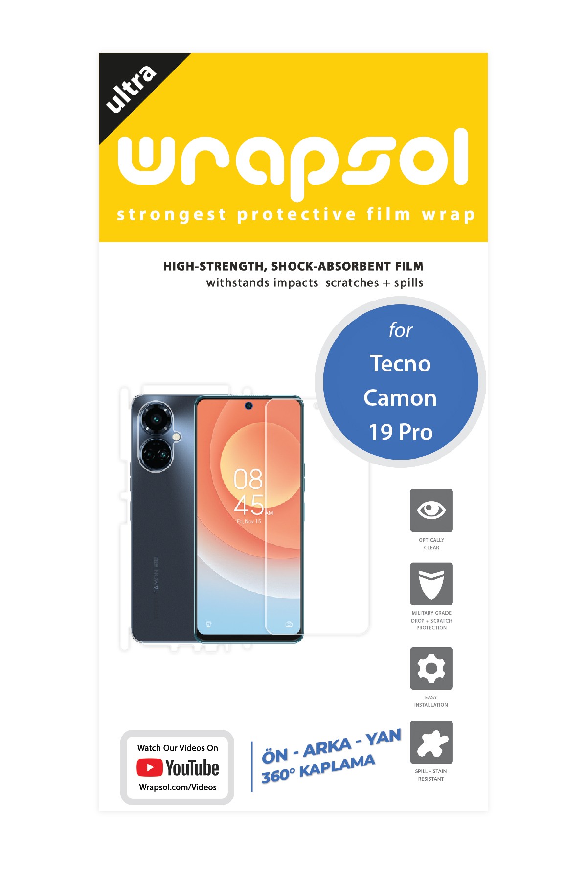 Tecno Camon 19 Pro - Fullbody Koruyucu Parlak Şeffaf Poliüretan Film (150 micron)