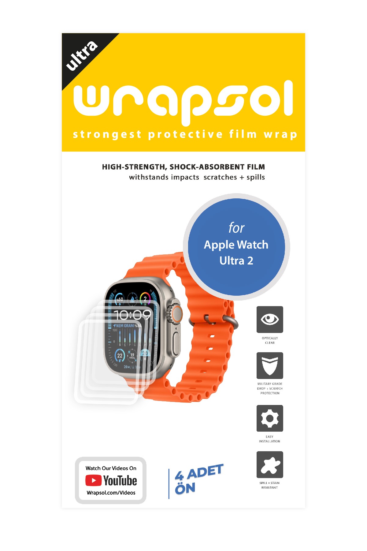 Apple Watch Ultra 2 - Ekran Koruyucu Parlak Şeffaf Poliüretan Film (150 mikron)