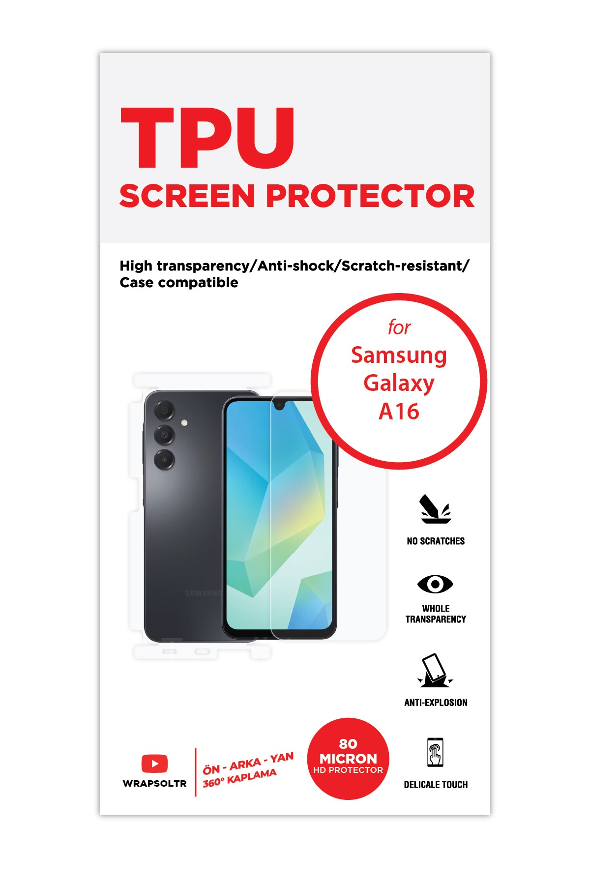 Samsung Galaxy a16 - Fullbody Koruyucu Parlak Şeffaf TPU Film (80 micron)