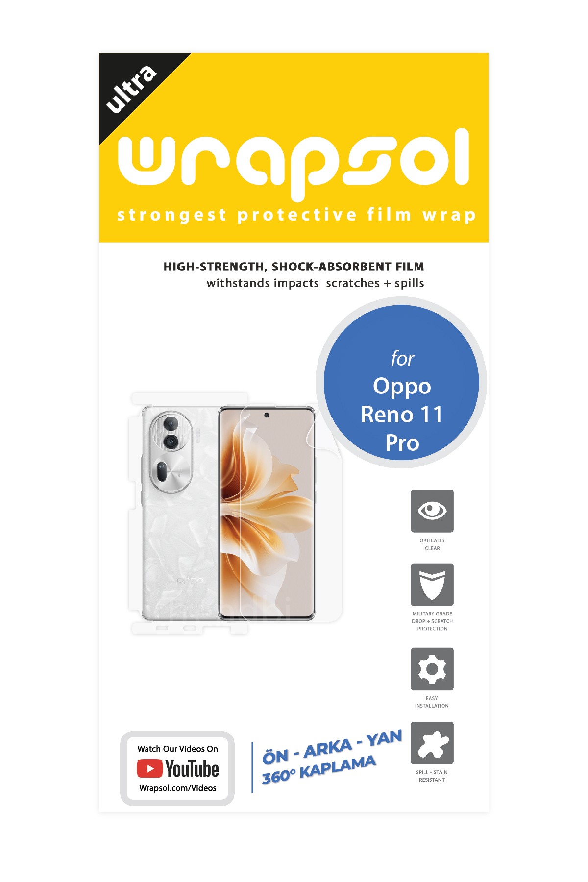 Oppo Reno 11 Pro - Fullbody Koruyucu Parlak Şeffaf Poliüretan Film (150 micron)