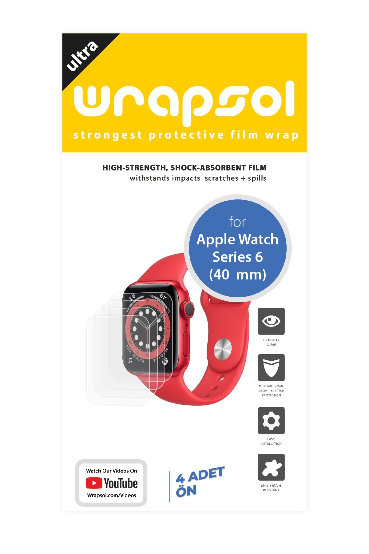 Apple Watch Series 6 / 40 mm - Ekran Koruyucu Parlak Şeffaf Poliüretan Film (150 mikron)