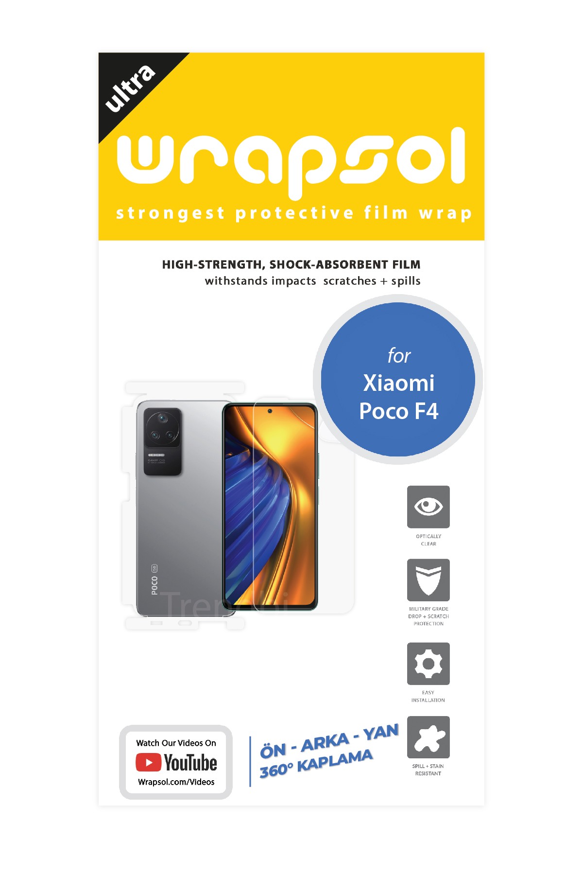 Xiaomi Poco F4 - Fullbody Koruyucu Parlak Şeffaf Poliüretan Film (150 micron)