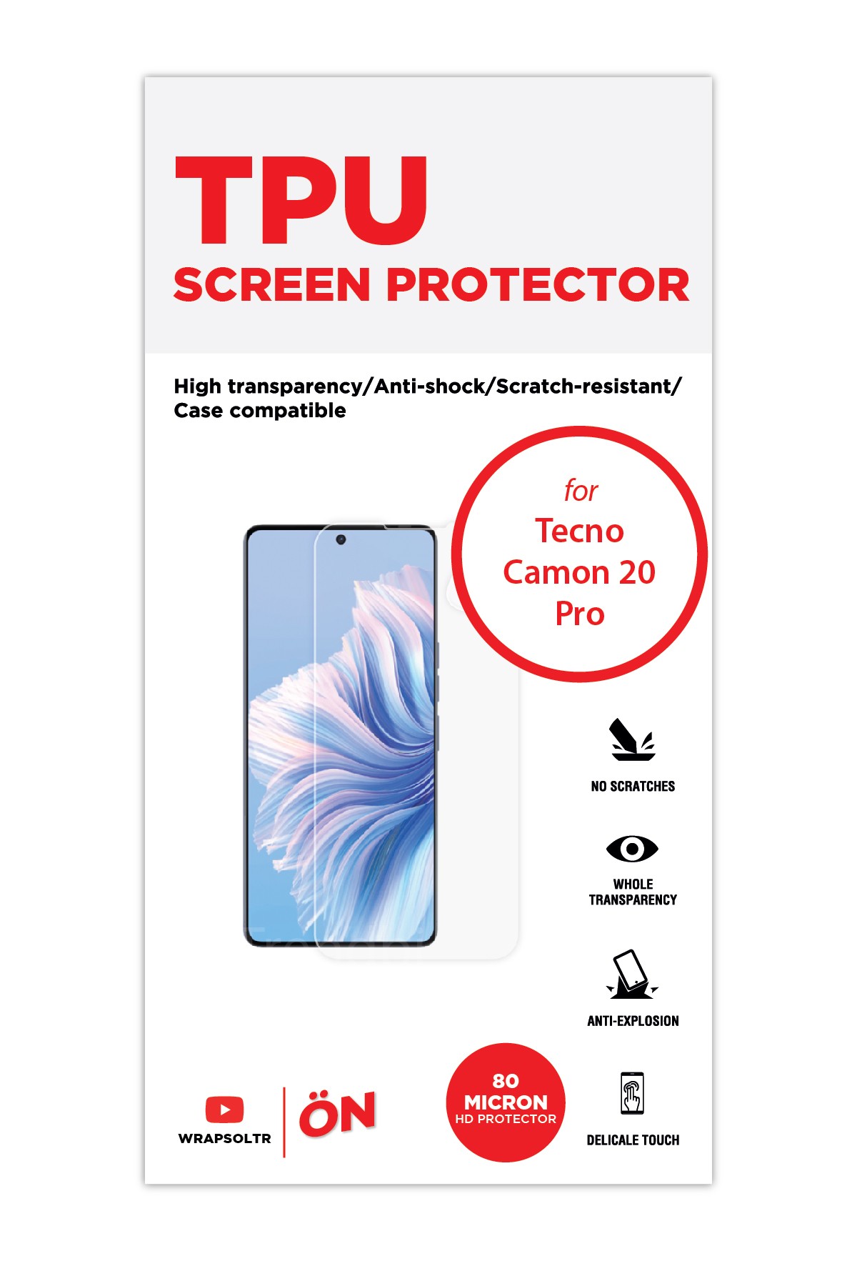 Tecno Camon 20 Pro - Ekran Koruyucu Parlak Şeffaf TPU Film (80 micron)