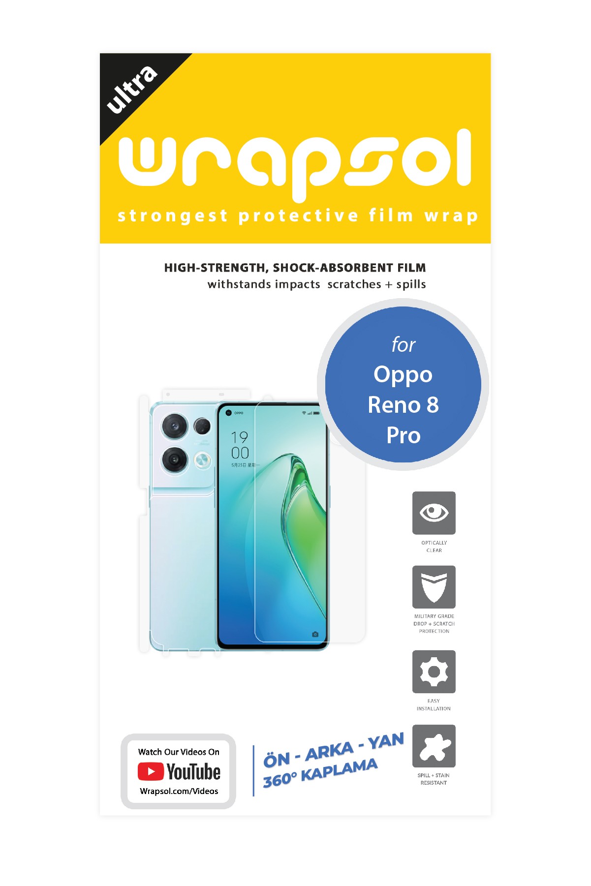 Oppo Reno 8 Pro - Fullbody Koruyucu Parlak Şeffaf Poliüretan Film (150 micron)