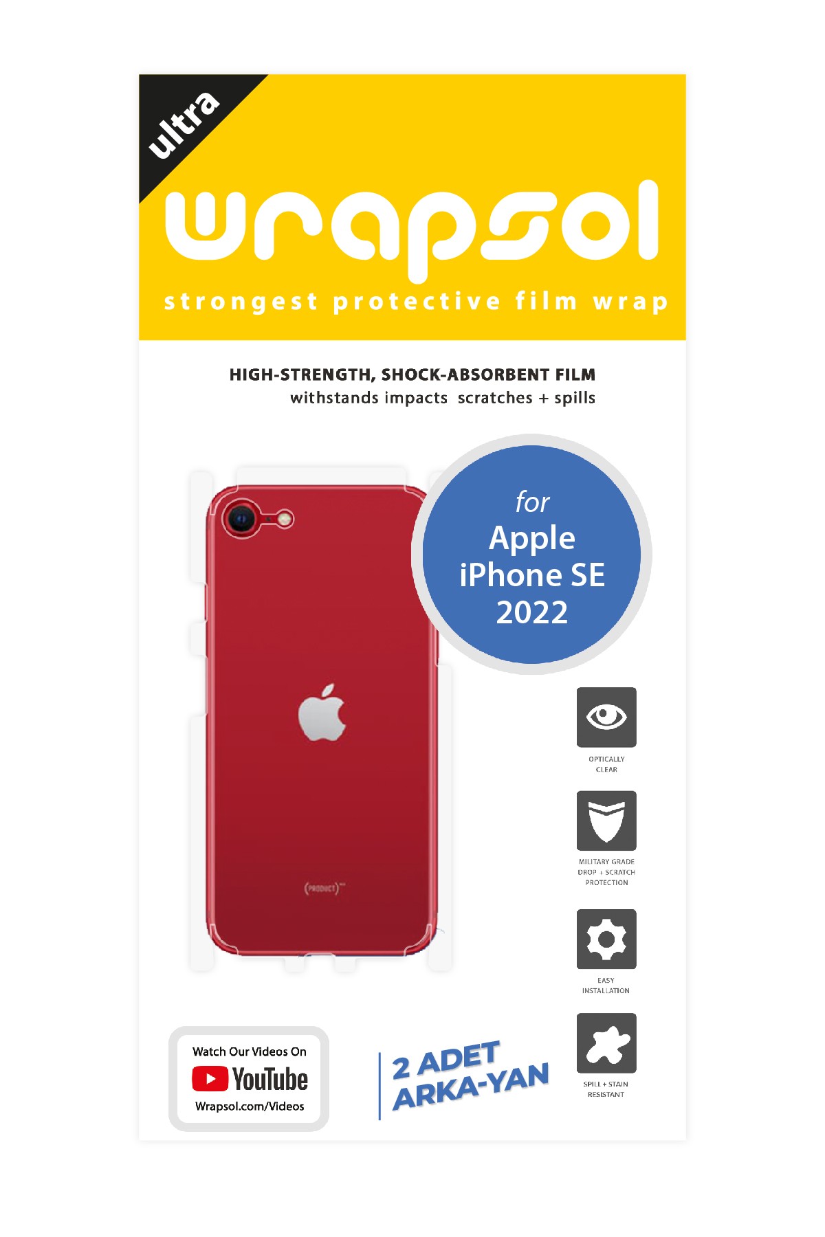 iPhone SE 2022 - Arka/Yan Koruyucu Parlak Şeffaf Poliüretan Film (150 micron)