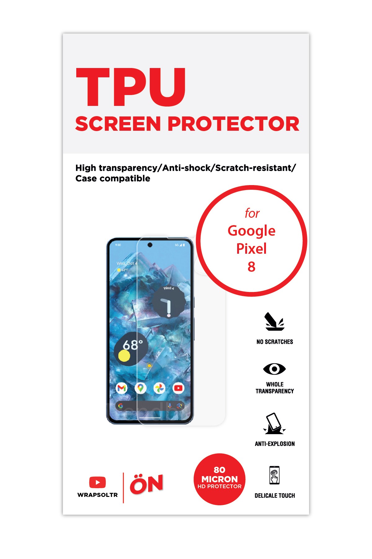 Google Pixel 8 - Ekran Koruyucu Parlak Şeffaf TPU Film (80 micron)