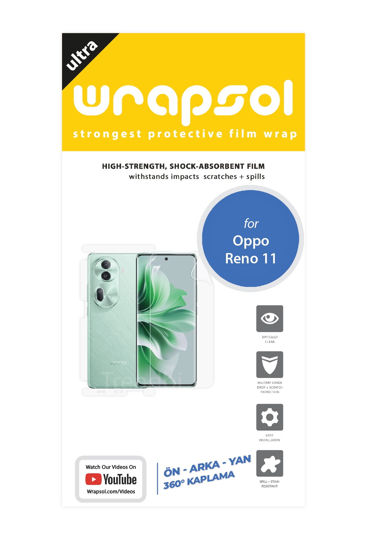 Oppo Reno 11 - Fullbody Koruyucu Parlak Şeffaf Poliüretan Film (150 micron)