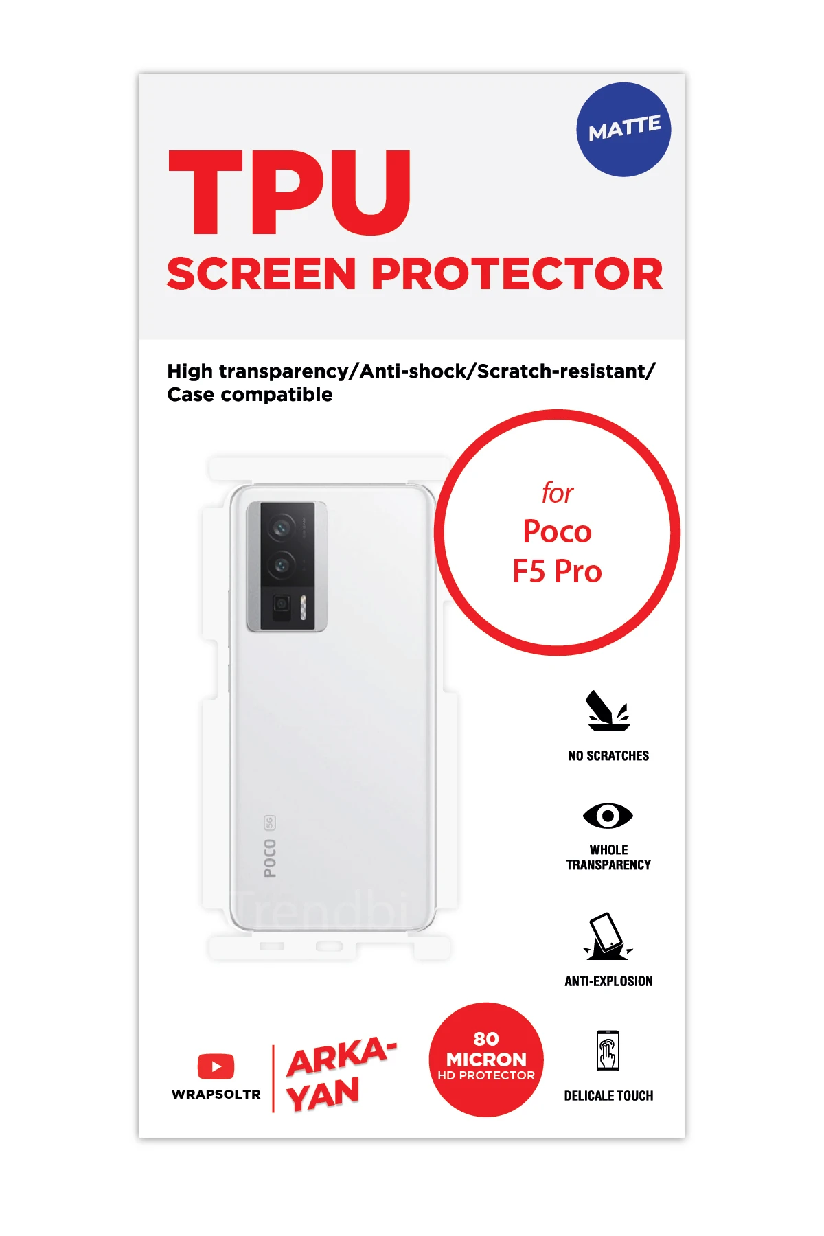 Xiaomi Poco F5 Pro - Arka/Yan Koruyucu Mat TPU Film (80 micron)