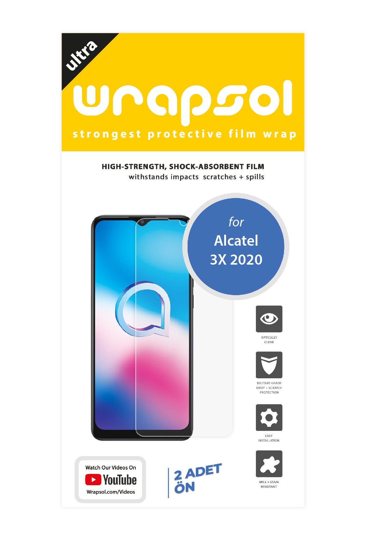 Alcatel 3X 2020 - Ekran Koruyucu Parlak Şeffaf Poliüretan Film (150 mikron)