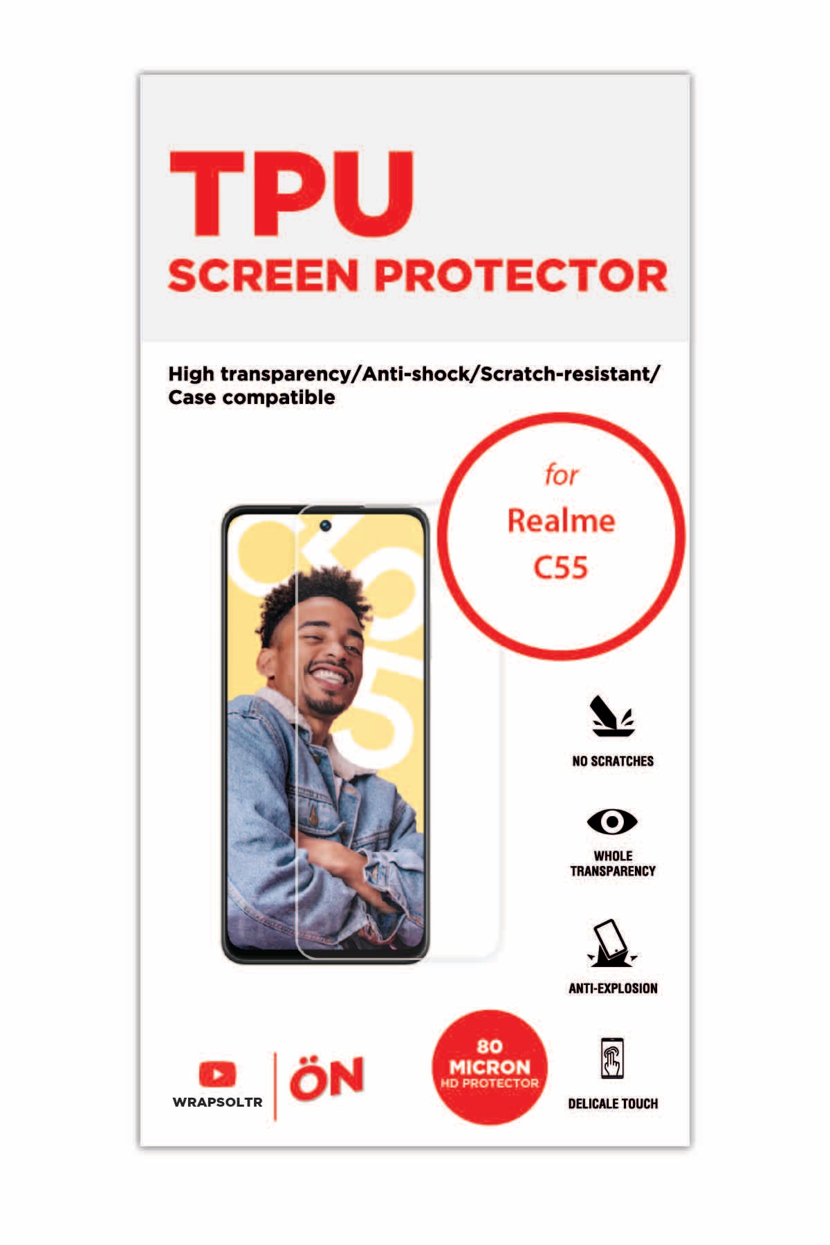 Realme C55 - Ekran Koruyucu Parlak Şeffaf TPU Film (80 micron)