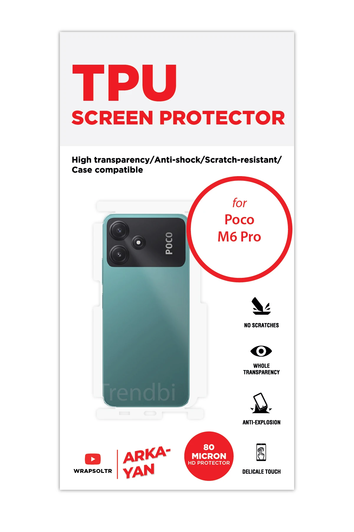 Xiaomi Poco M6 Pro - Arka/Yan Koruyucu Parlak Şeffaf TPU Film (80 micron)