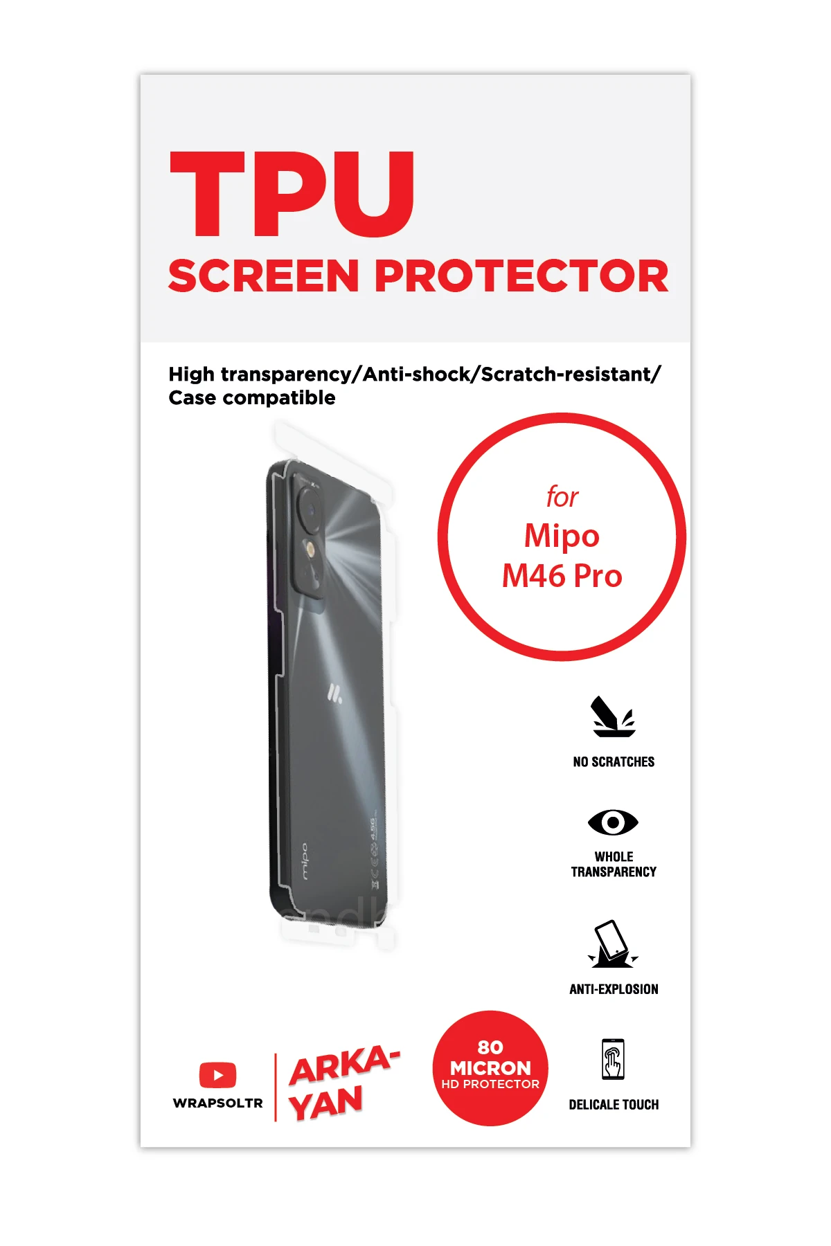 Mipo M46 Pro - Arka/Yan Koruyucu Parlak Şeffaf TPU Film (80 micron)