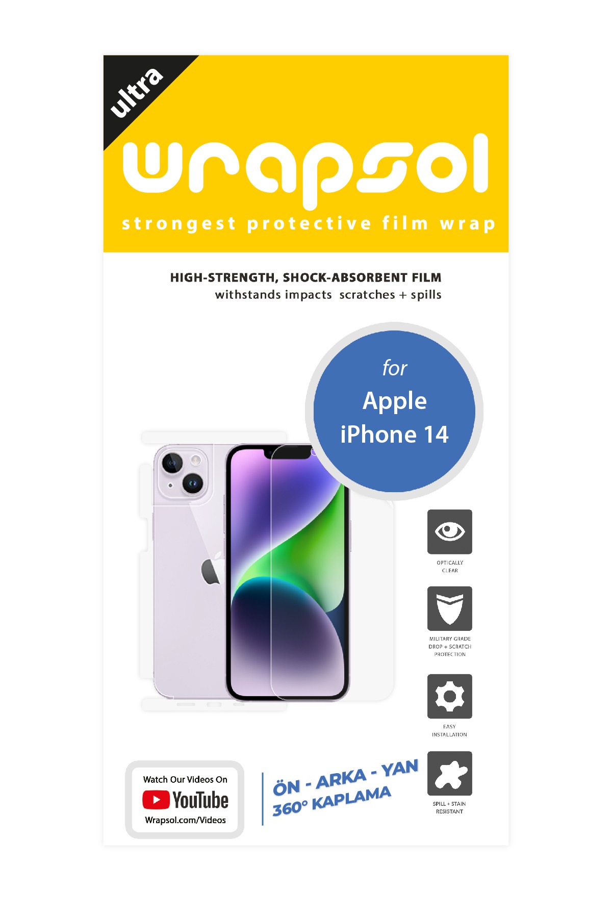 iPhone 14 - Fullbody Koruyucu Parlak Şeffaf Poliüretan Film (150 micron)