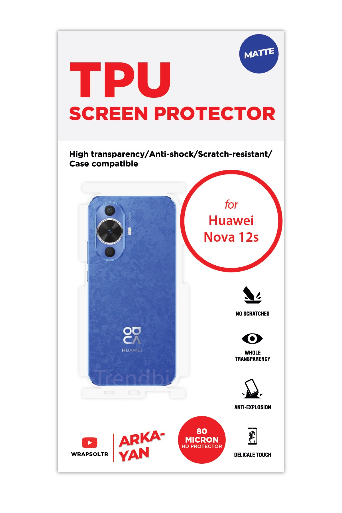 Huawei Nova 12s - Arka/Yan Koruyucu Mat TPU Film (80 micron)