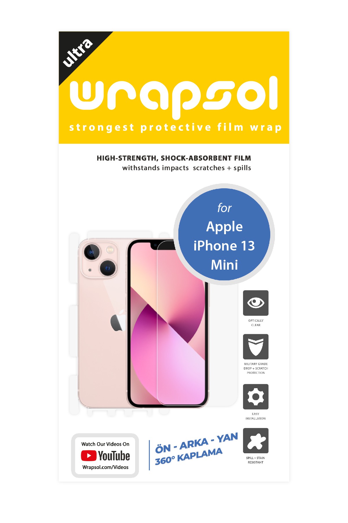 iPhone 13 Mini - Fullbody Koruyucu Parlak Şeffaf Poliüretan Film (150 micron)