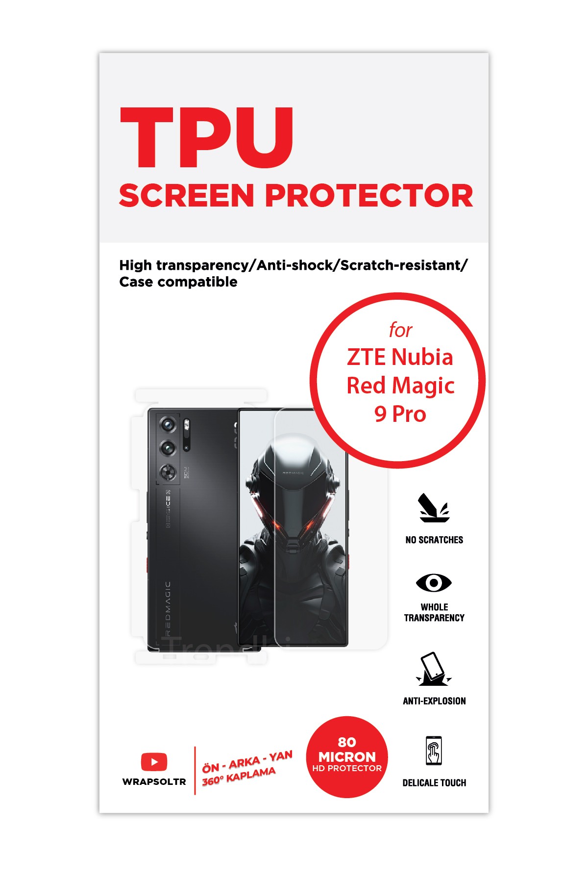 ZTE Nubia Red Magic 9 Pro - Fullbody Koruyucu Parlak Şeffaf TPU Film (80 micron)