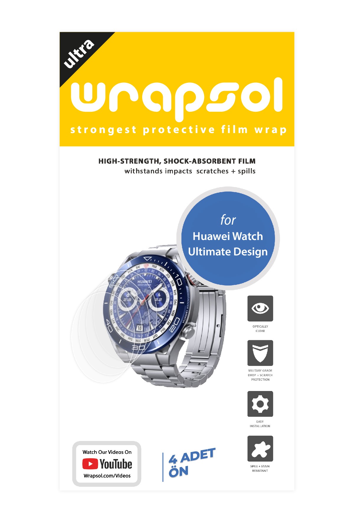 Huawei Watch Ultimate Design - Ekran Koruyucu Parlak Şeffaf Poliüretan Film (150 mikron)