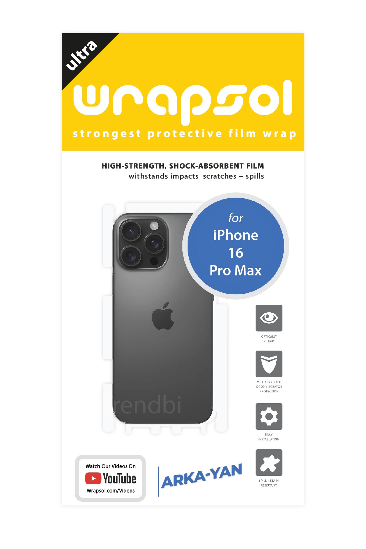 iPhone 16 Pro Max - Arka/Yan Koruyucu Parlak Şeffaf Poliüretan Film (150 micron)