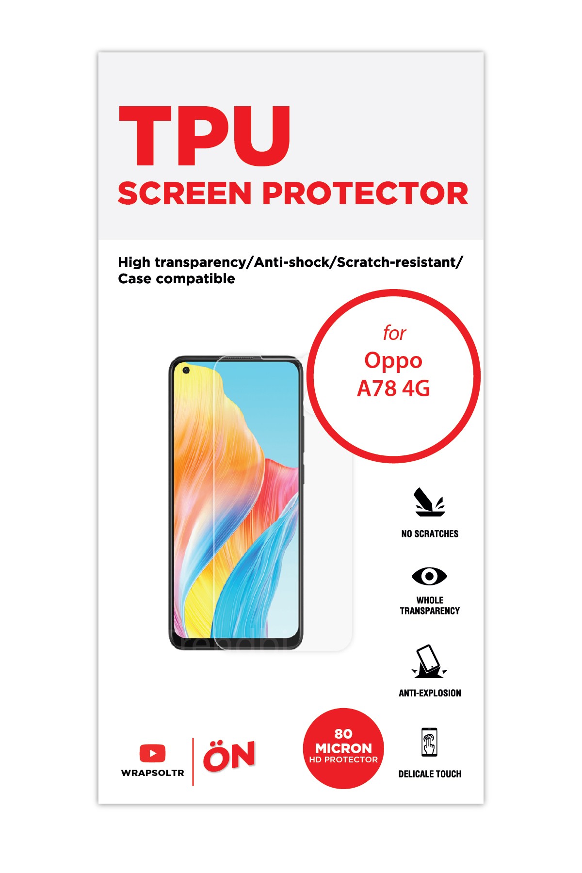 Oppo A78 4G - Ekran Koruyucu Parlak Şeffaf TPU Film (80 micron)