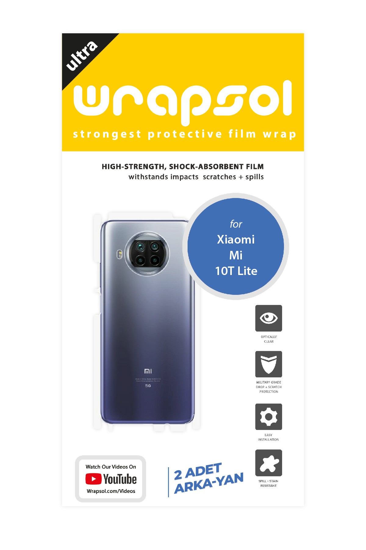 Xiaomi Mi 10T Lite - Arka/Yan Koruyucu Parlak Şeffaf Poliüretan Film (150 micron)
