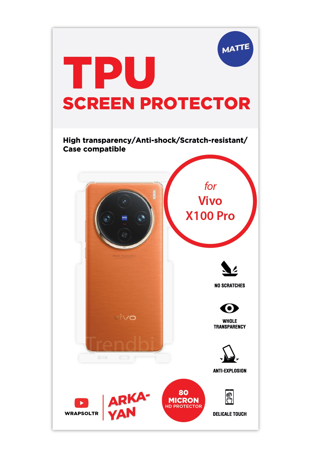 Vivo X100 Pro - Arka/Yan Koruyucu Mat TPU Film (80 micron)