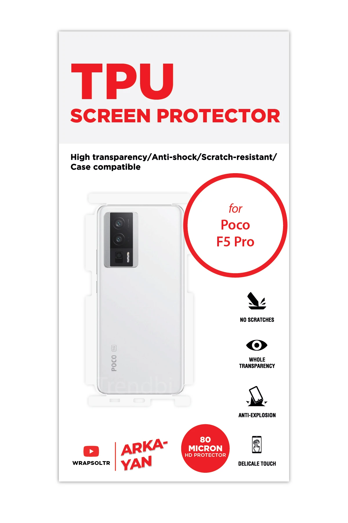 Xiaomi Poco F5 Pro - Arka/Yan Koruyucu Parlak Şeffaf TPU Film (80 micron)