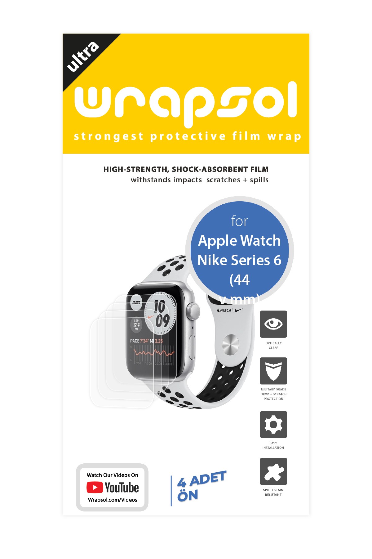 Apple Watch Nike Series 6 / 44 mm - Ekran Koruyucu Parlak Şeffaf Poliüretan Film (150 mikron)
