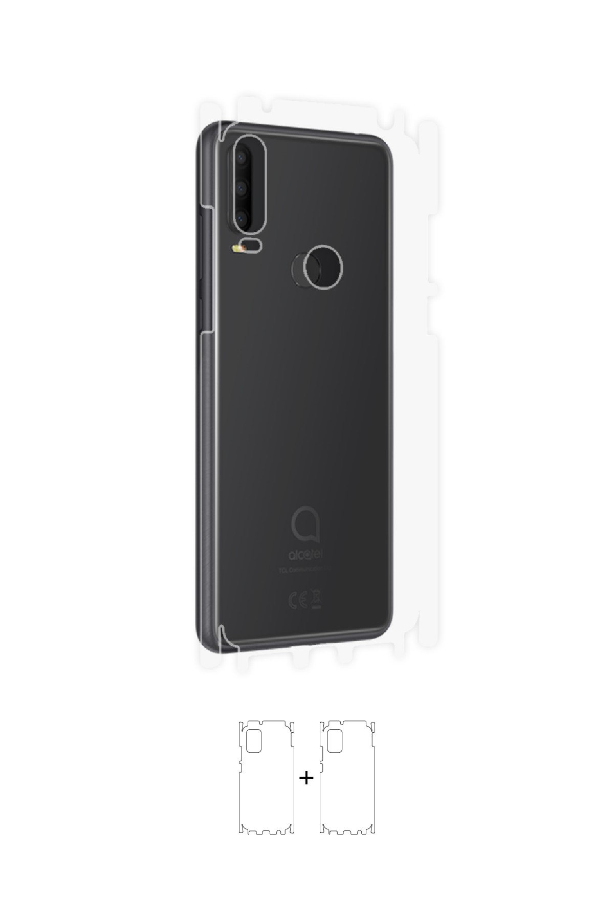 Alcatel 3X 2019 - Arka/Yan Koruyucu Parlak Şeffaf Poliüretan Film (150 micron)