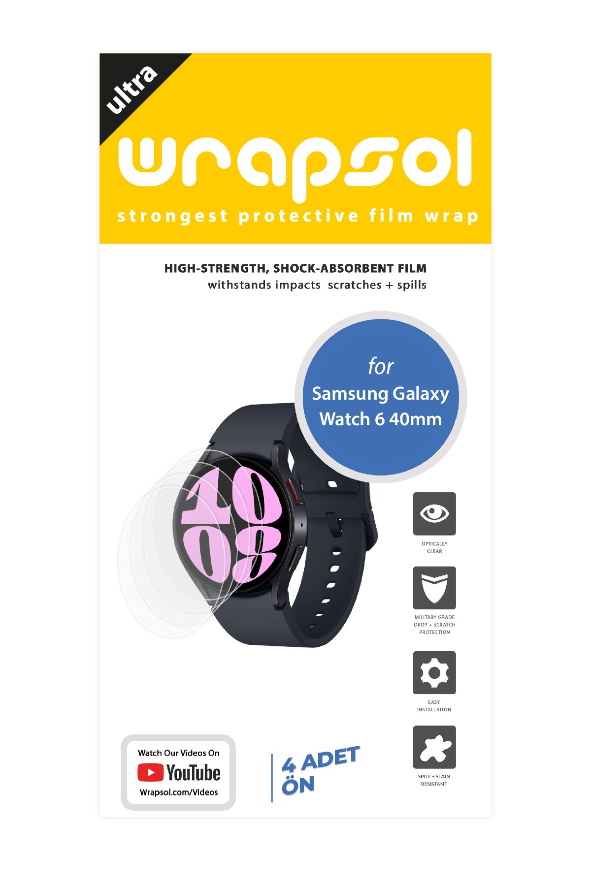 Samsung Galaxy Watch 6 40 mm - Ekran Koruyucu Parlak Şeffaf Poliüretan Film (150 mikron)