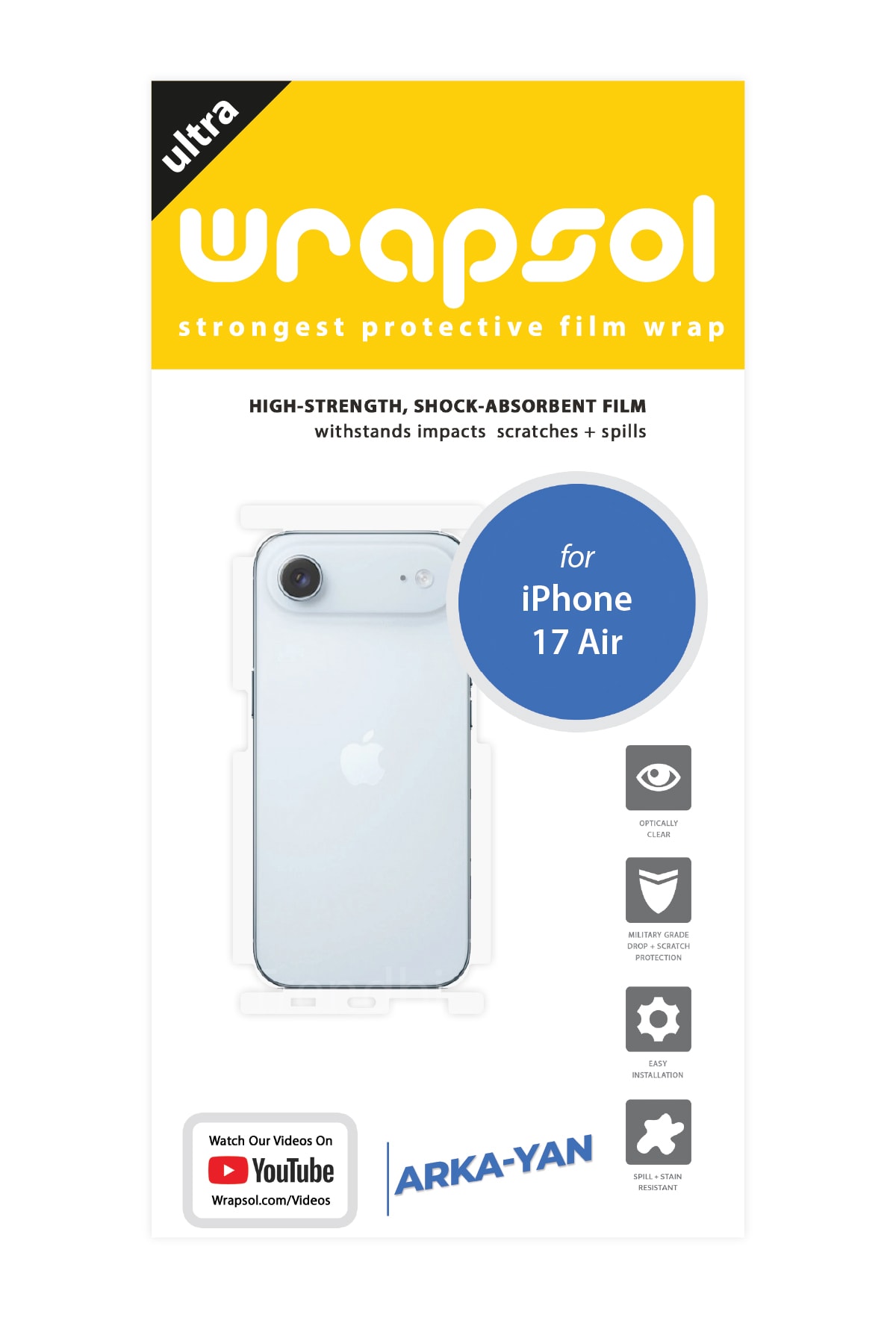 iPhone 17 Air - Arka/Yan Koruyucu Parlak Şeffaf Poliüretan Film (150 micron)