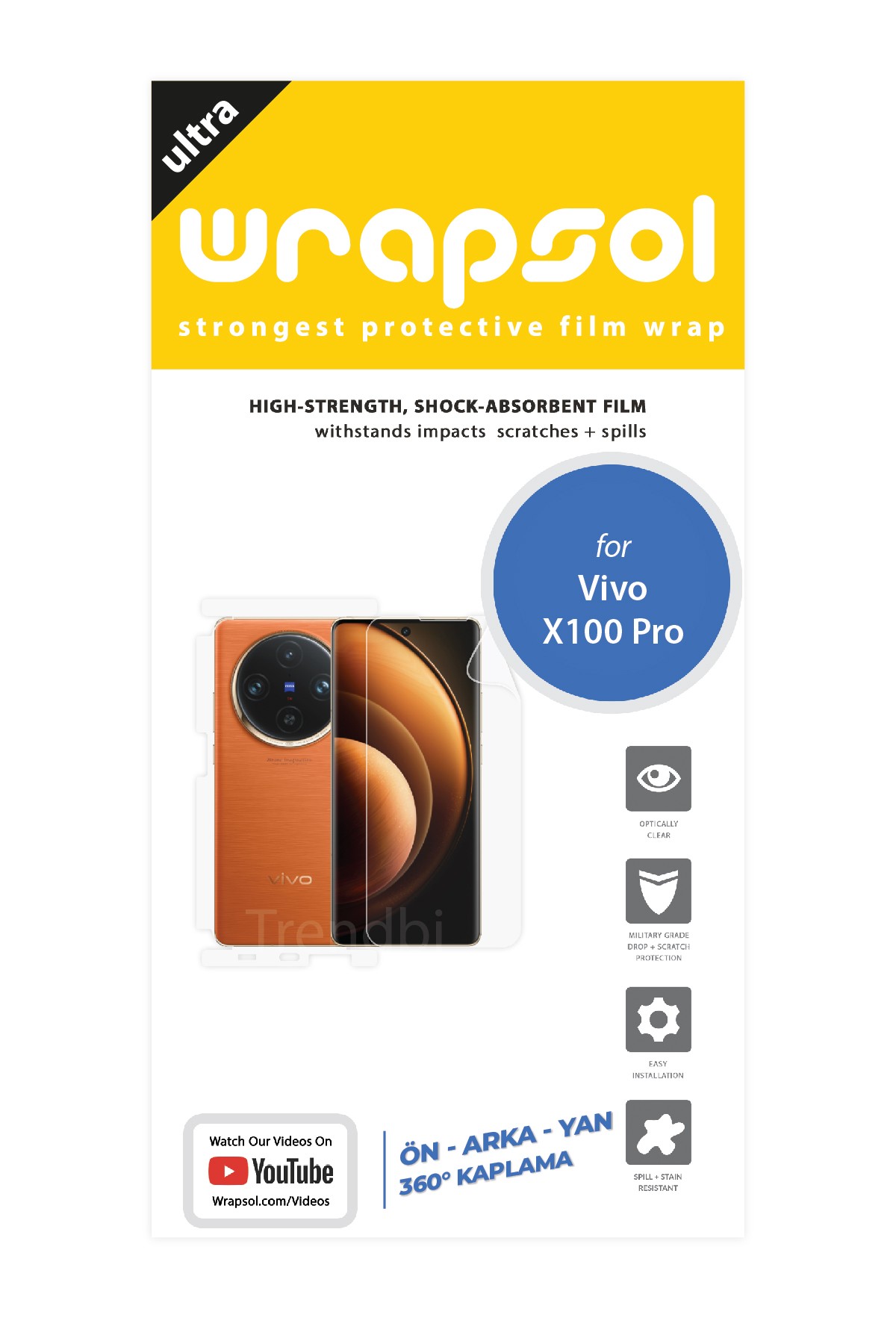 Vivo X100 Pro - Fullbody Koruyucu Parlak Şeffaf Poliüretan Film (150 micron)