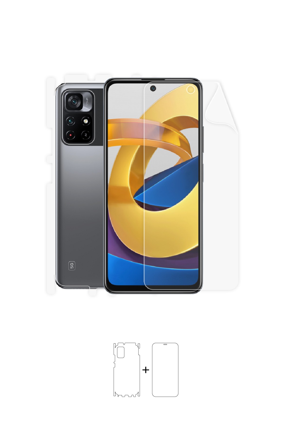 Xiaomi Poco M4 Pro - Fullbody Koruyucu Parlak Şeffaf Poliüretan Film (150 micron)