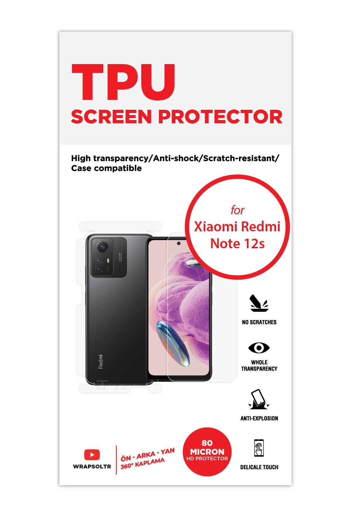 Xiaomi Redmi Note 12S - Fullbody Koruyucu Parlak Şeffaf TPU Film (80 micron)