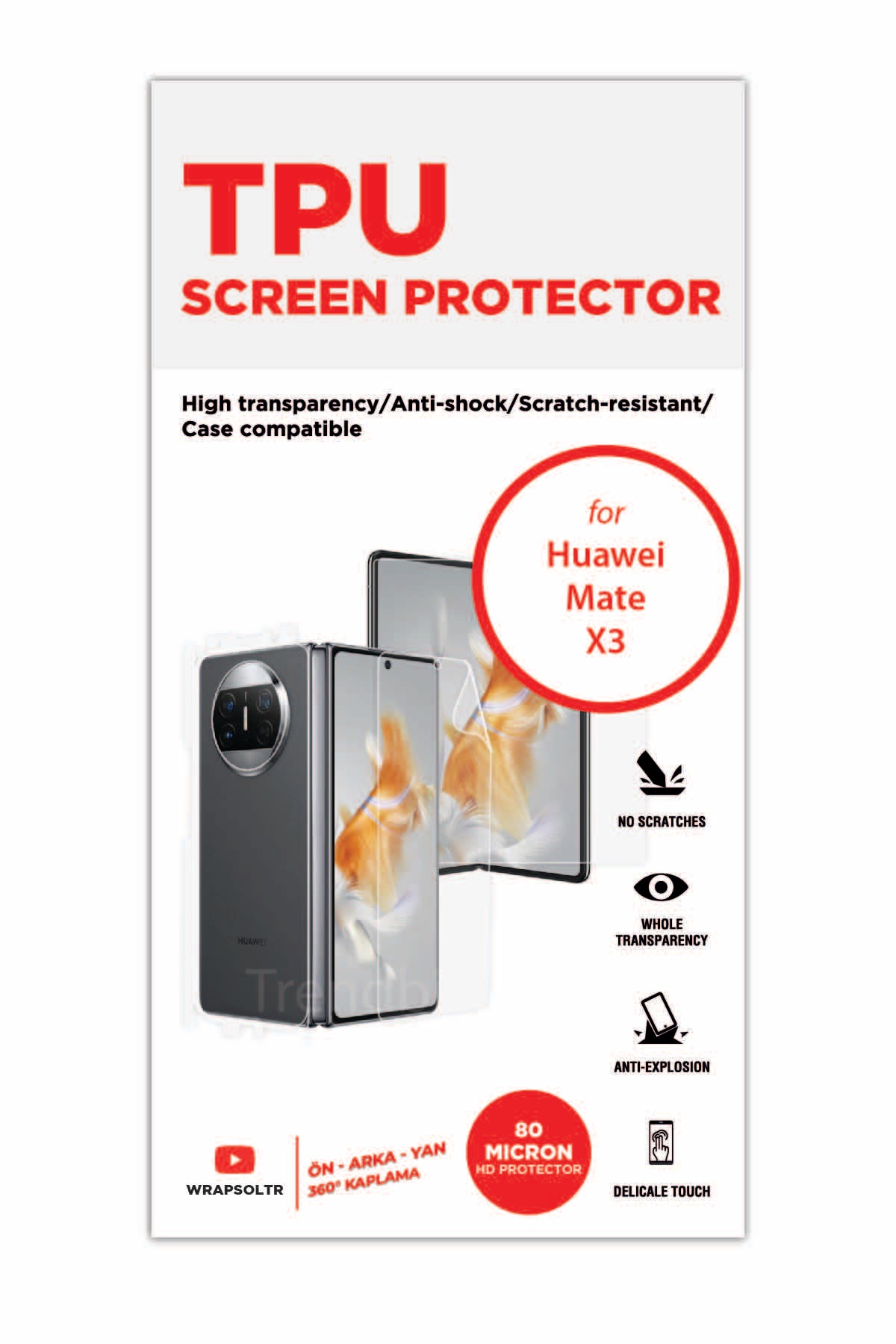 Huawei Mate X3 - Fullbody Koruyucu Parlak Şeffaf TPU Film (80 micron)