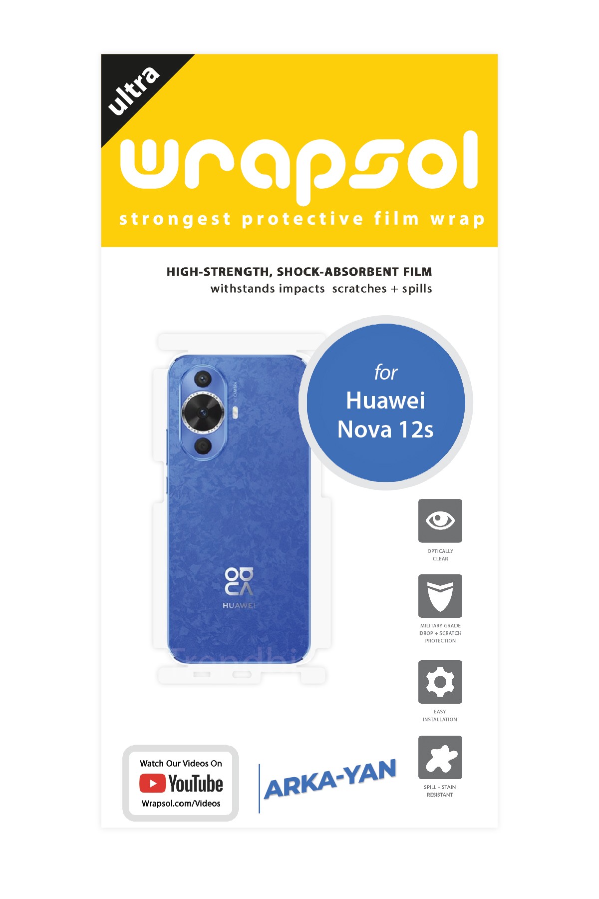 Huawei Nova 12s - Arka/Yan Koruyucu Parlak Şeffaf Poliüretan Film (150 micron)