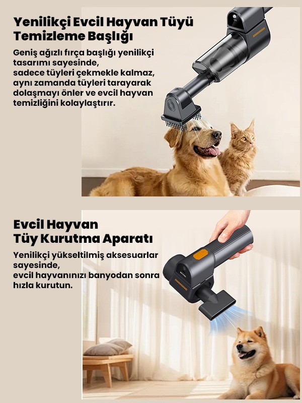 Oto Araç Süpürgesi Katlanabilir Vakumlu Üflemeli Şarjlı Çok Fonksiyonlu Ev Araba Kamp 15000pa Çekim