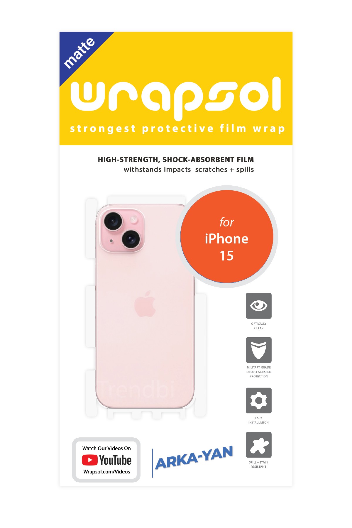 iPhone 15 - Arka/Yan Koruyucu Mat Şeffaf Poliüretan Film (150 micron)