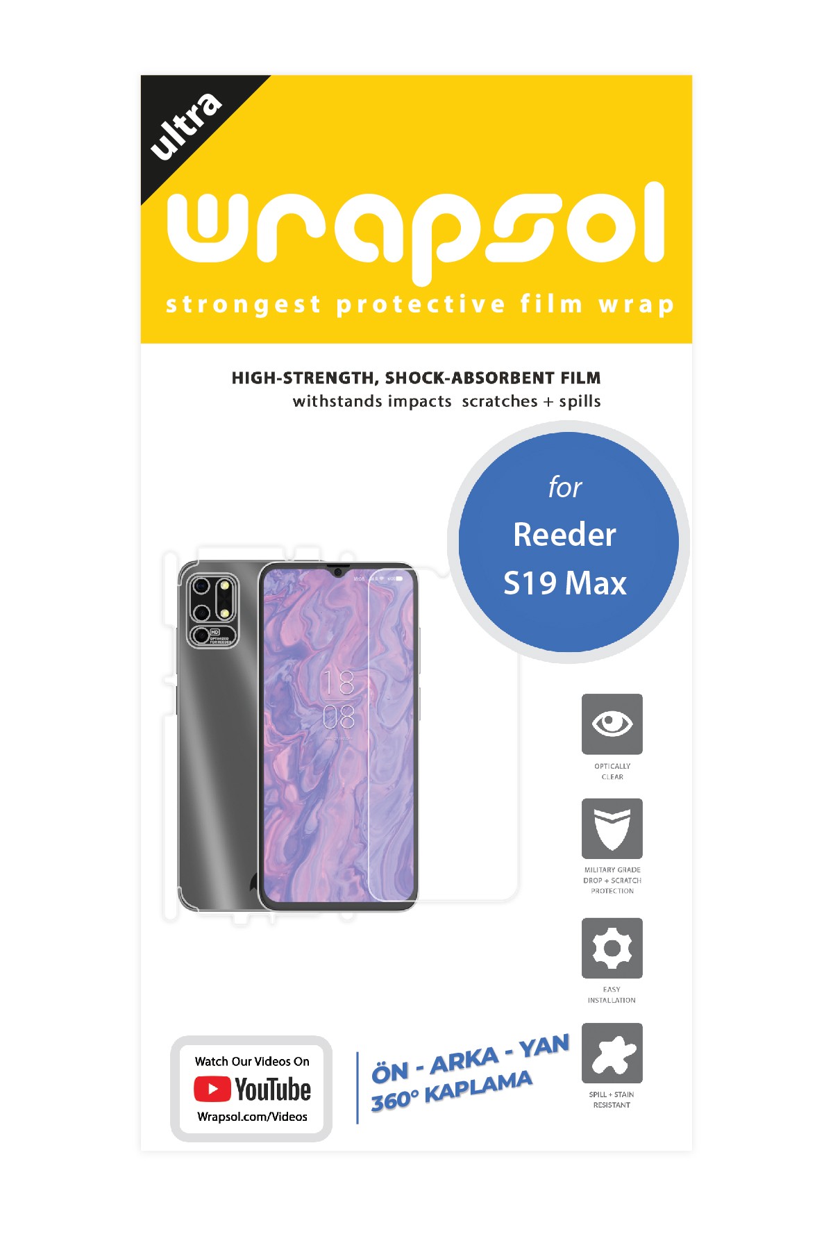 Reeder S19 Max - Fullbody Koruyucu Parlak Şeffaf Poliüretan Film (150 micron)