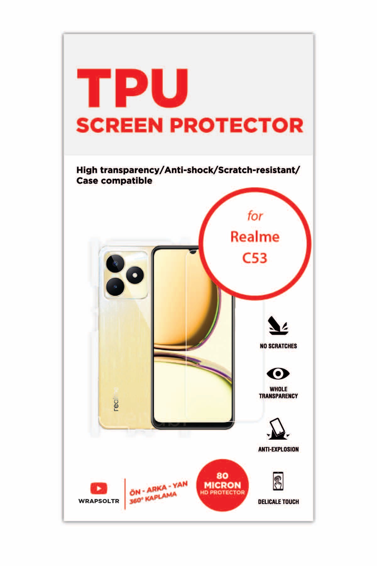 Realme C53 - Fullbody Koruyucu Parlak Şeffaf TPU Film (80 micron)