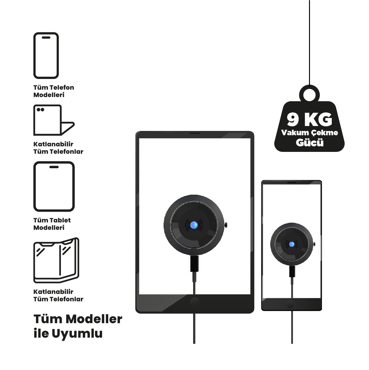 AirPro Araç Içi Telefon Tutucu - Hizli Sarj Özellikli - Elektrikli Vakum Mekanizmali - Clip Type