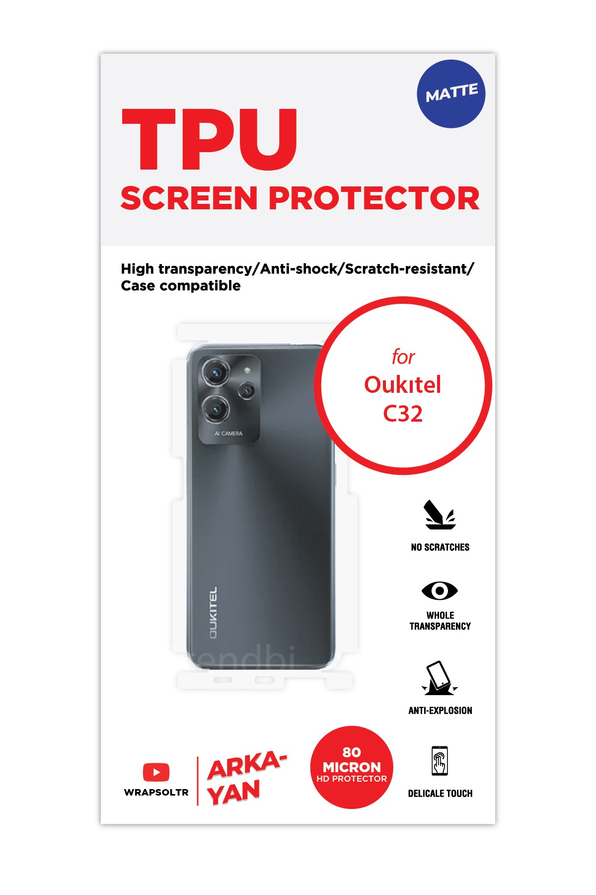 Oukitel C32 - Arka/Yan Koruyucu Mat TPU Film (80 micron)