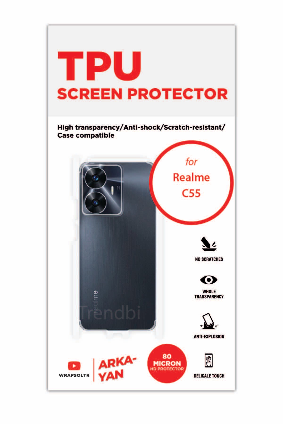 Realme C55 - Arka/Yan Koruyucu Parlak Şeffaf TPU Film (80 micron)