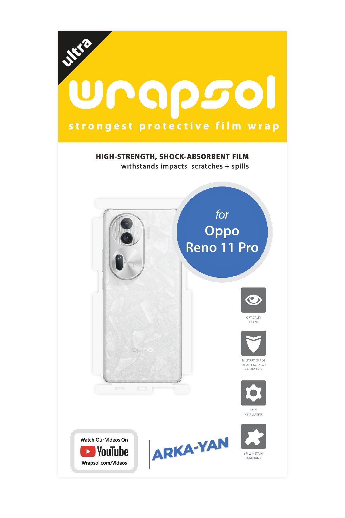 Oppo Reno 11 Pro - Arka/Yan Koruyucu Parlak Şeffaf Poliüretan Film (150 micron)