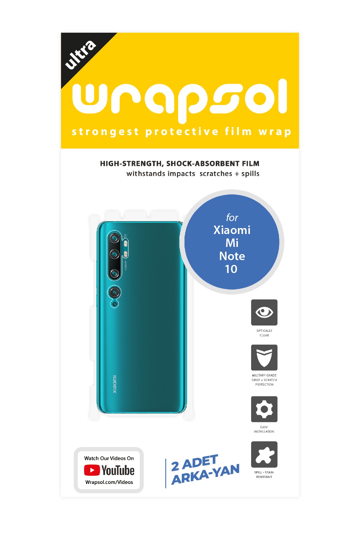 Xiaomi Mi Note 10 - Arka/Yan Koruyucu Parlak Şeffaf Poliüretan Film (150 micron)