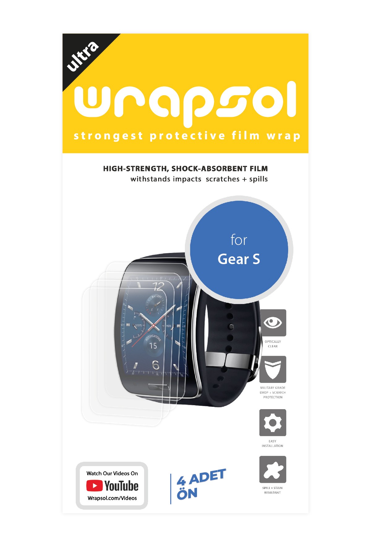 Samsung Gear S - Ekran Koruyucu Parlak Şeffaf Poliüretan Film (150 mikron)