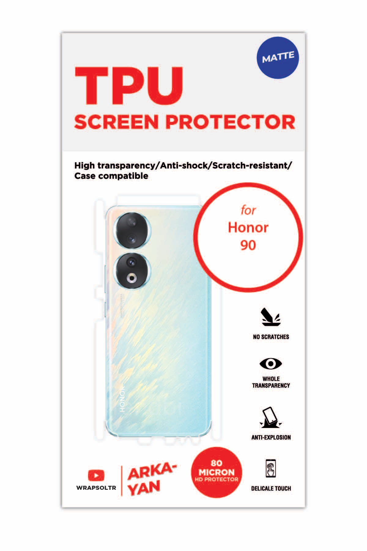Honor 90 - Arka/Yan Koruyucu Mat TPU Film (80 micron)