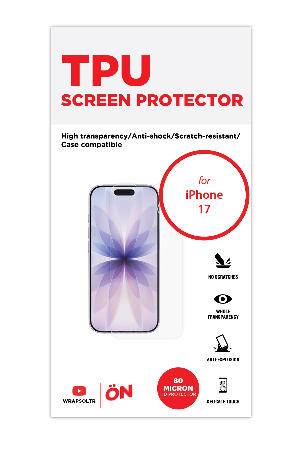 iPhone 17 - Ekran Koruyucu Parlak Şeffaf TPU Film (80 micron)