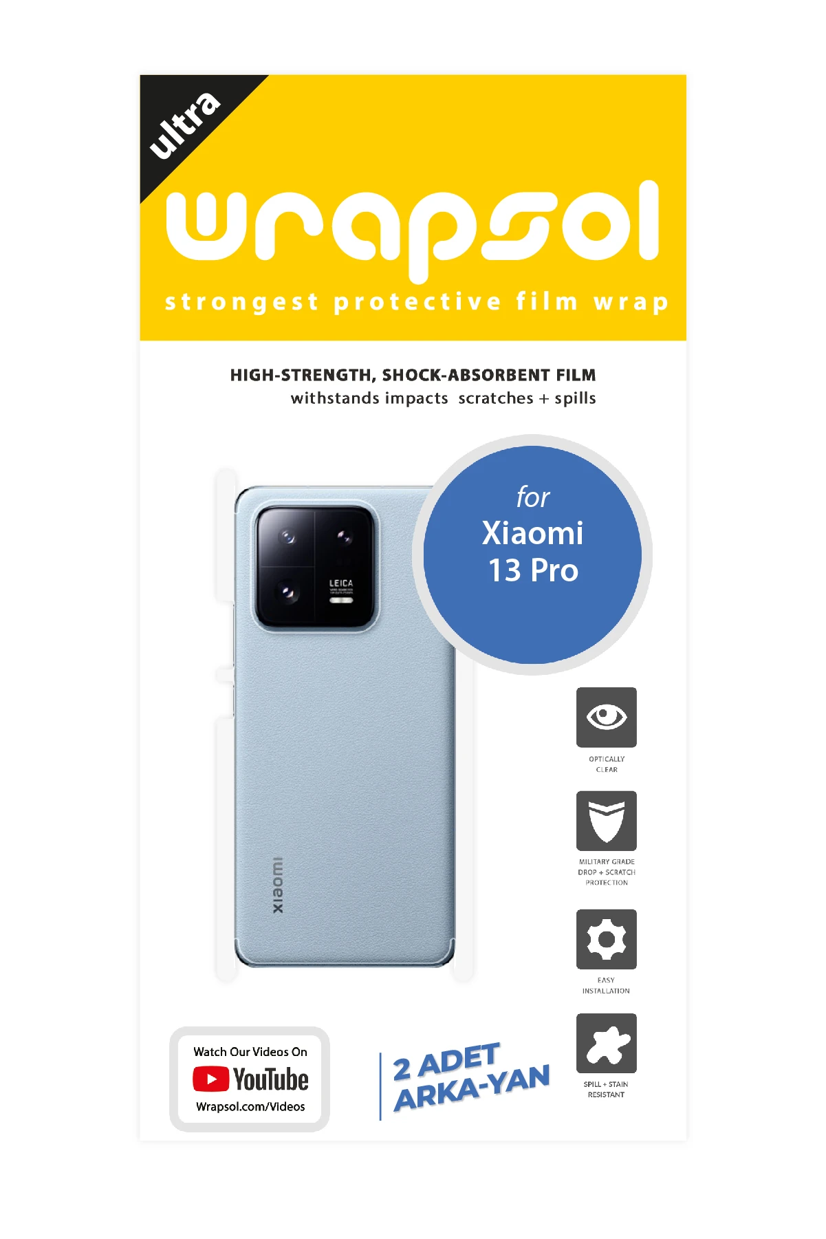 Xiaomi 13 Pro - Arka/Yan Koruyucu Parlak Şeffaf Poliüretan Film (150 micron)